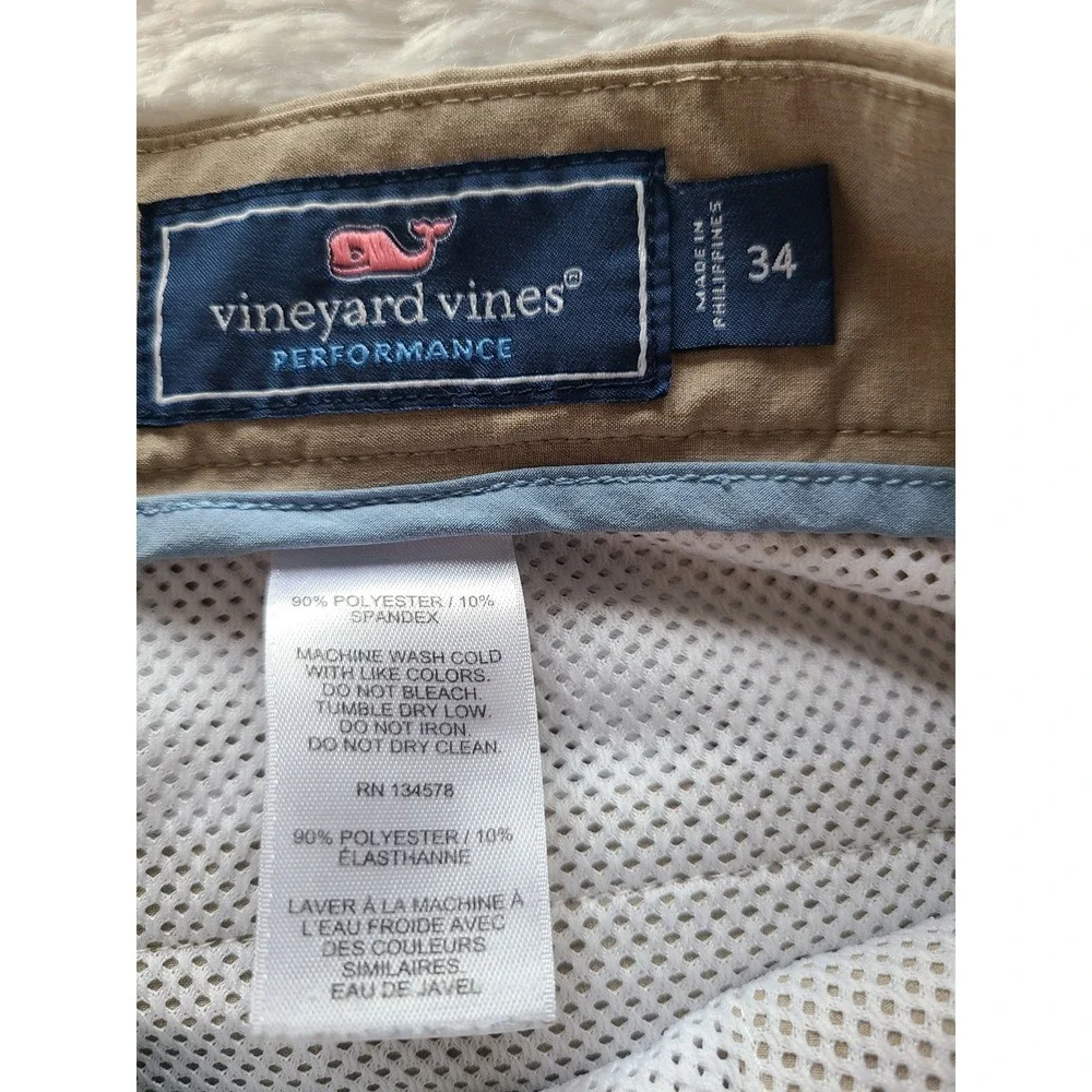 Vineyard Vines Performance On-The-Go Shorts Mens 34 Khaki Tan 7.5